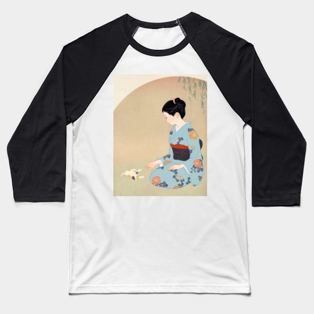 A cat and a woman Baseball T-Shirt by saitmy